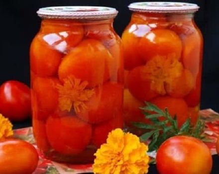 Marinating tomatoes for the winter with marigolds and a step-by-step recipe for a liter jar
