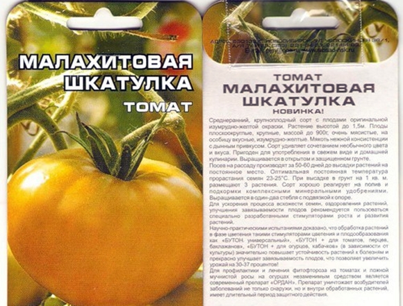 Pudełko malachitowe z nasionami pomidora