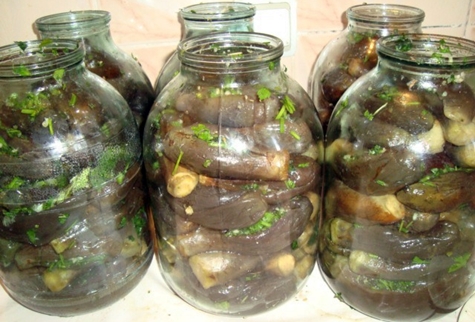 gemarineerde aubergines in Azerbeidzjaanse stijl in potten