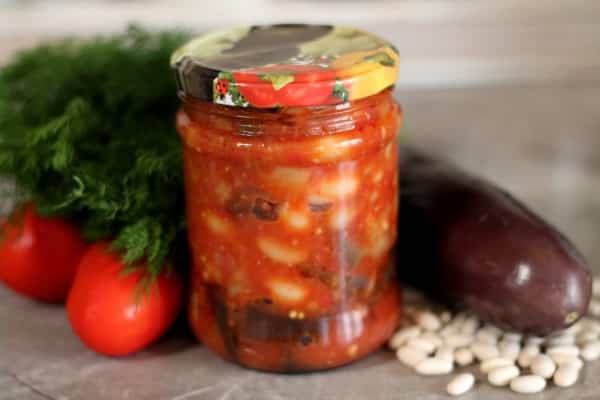 beans with eggplant in a jar